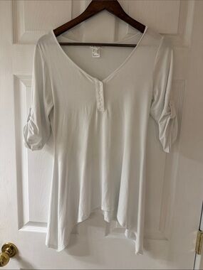 VENUS White V-Neck Button Henley Tunic
